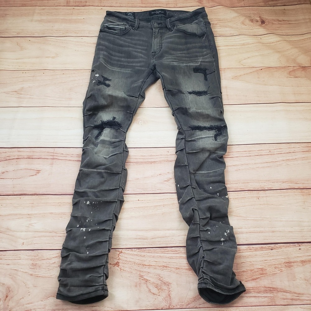 Cult Of Individuality Punk Nomad Skinny Jeans Mens 33x32 Gray Distressed Biker
